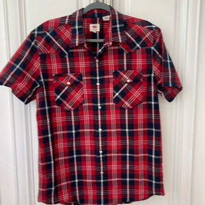 Levi's Men’s Pearl Snap Check Plaid Cotton Lightweight Western Shirt Red Size L
